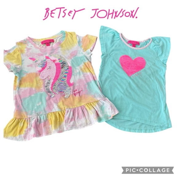 Betsey Johnson girls heart unicorn sequins Tshirt bundle set lot size 6/7 - Picture 1 of 10